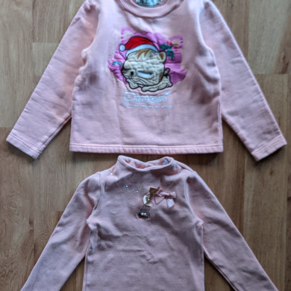 Lot 2 Girl S 5 6 Pink Sweatshirt Pullover Top Christmas Jewel Bow Purse Pearl